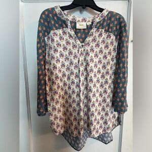 Anthropologie Maeve Floral Blouse - Blue and White